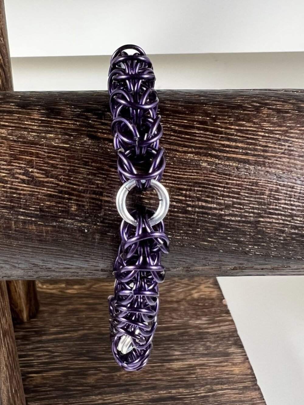Handmade Purple & Silver Chainmaille Bracelet With Toggle Clasp - Unisex Fashion